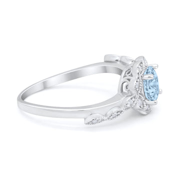 Art Deco Wedding Ring Simulated Aquamarine CZ 925 Sterling Silver